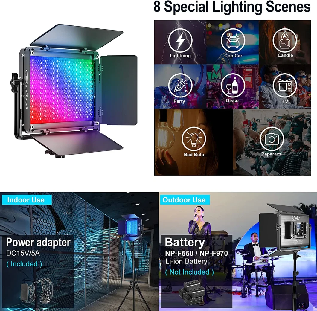 Gvm 1300d RGB LED Video Light, 65W Video Lighting Kit with Bluetooth Control, 25000lux/0.5m, 2 Packs LED Panel Light for Youtube Studio, Video Shooting